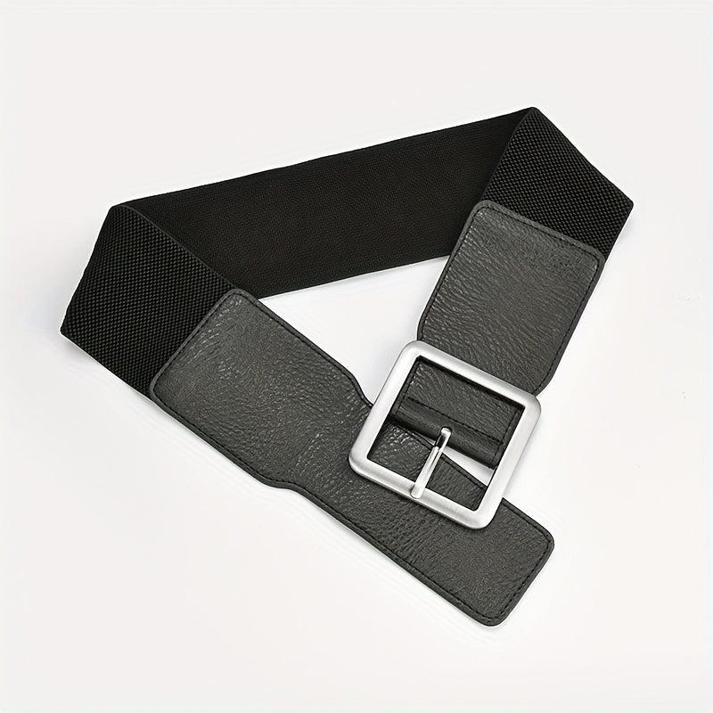 Square Pin Buckle Belt Elastic Wide Waistband Women Girdle Dress Coat Belts