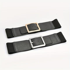 Square Pin Buckle Belt Elastic Wide Waistband Women Girdle Dress Coat Belts