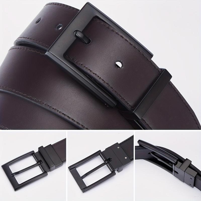 Men's Reversible Leather Belt with Rotated Buckle