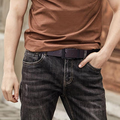 Men's Reversible Leather Belt with Rotated Buckle