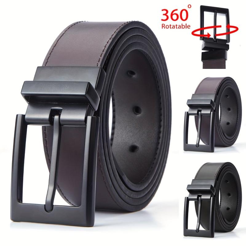 Men's Reversible Leather Belt with Rotated Buckle