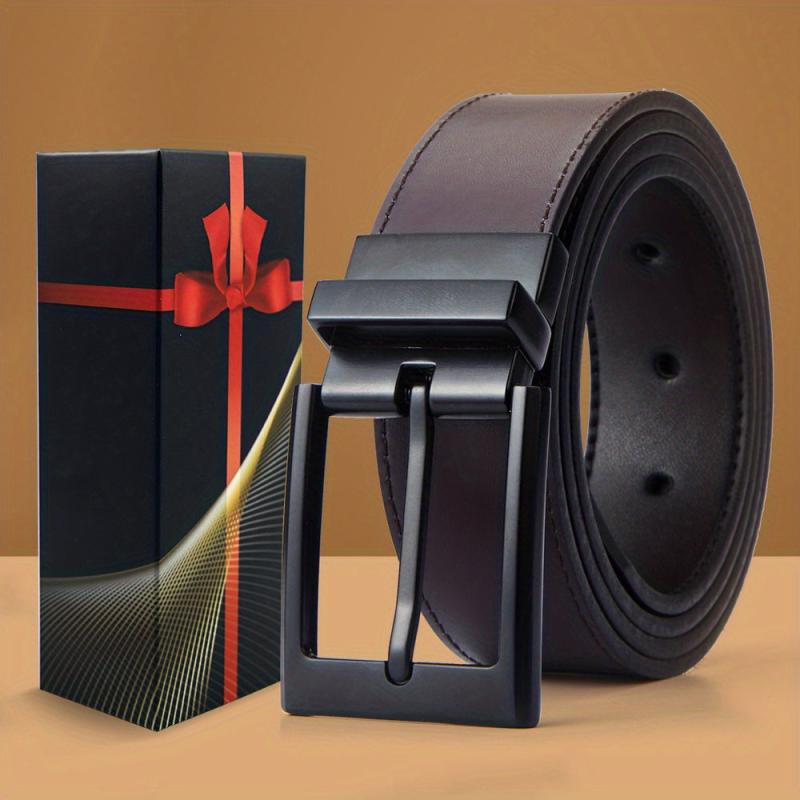Men's Reversible Leather Belt with Rotated Buckle