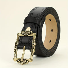 Vintage Embossed Hollow Carved Rectangular Buckle PU Belt Women