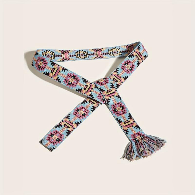 Boho Jacquard Vintage Sash Belt Classic Tassel Waistband Dress Girdle
