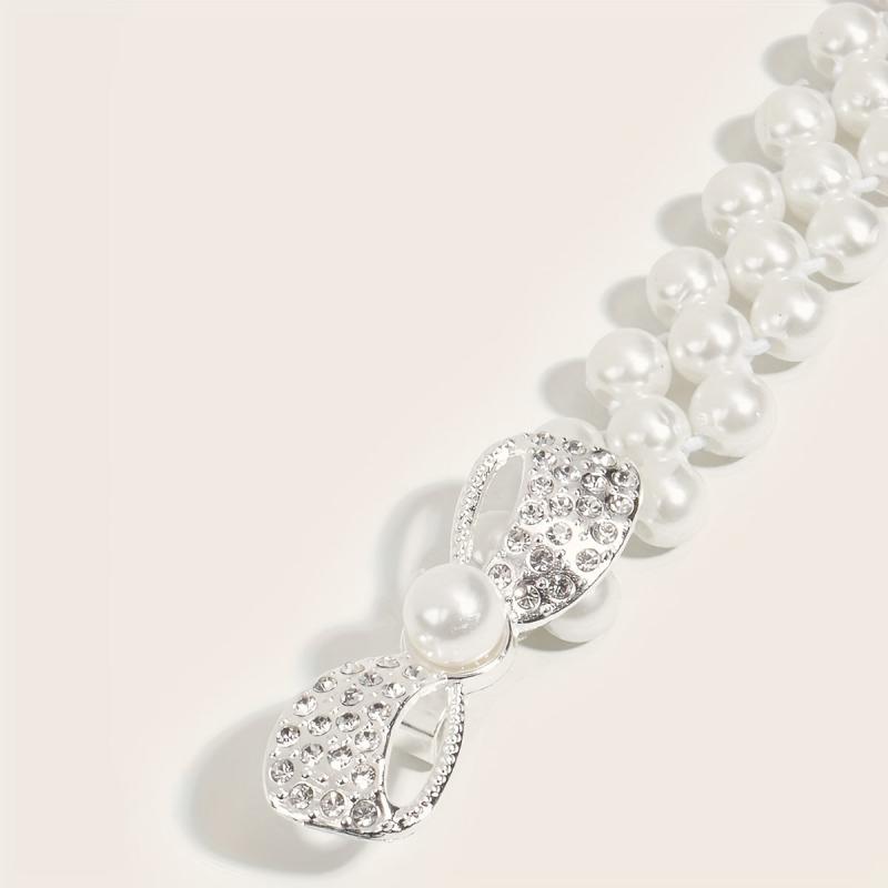 Bowknot Decor Waist Chain Faux Pearl Elastic Chain Belt Dress Girdle