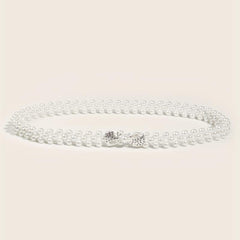 Bowknot Decor Waist Chain Faux Pearl Elastic Chain Belt Dress Girdle