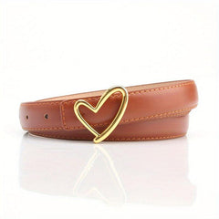 Solid Matte PU Belt Casual Heart Hollow Snap Buckle Waistband Jeans Pants