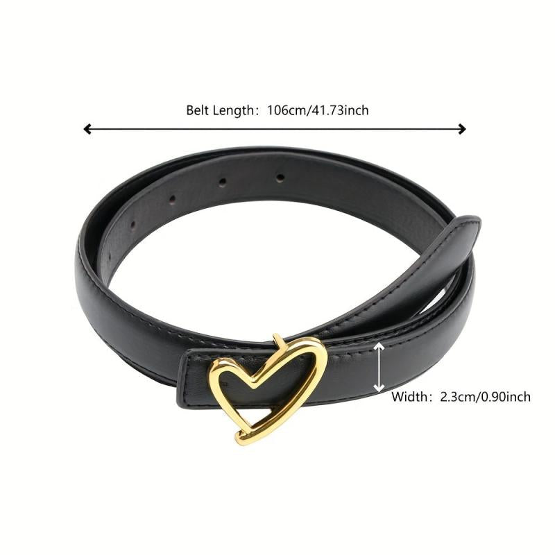 Solid Matte PU Belt Casual Heart Hollow Snap Buckle Waistband Jeans Pants