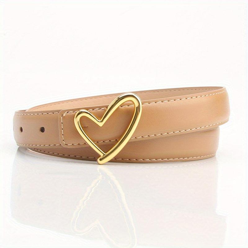 Solid Matte PU Belt Casual Heart Hollow Snap Buckle Waistband Jeans Pants