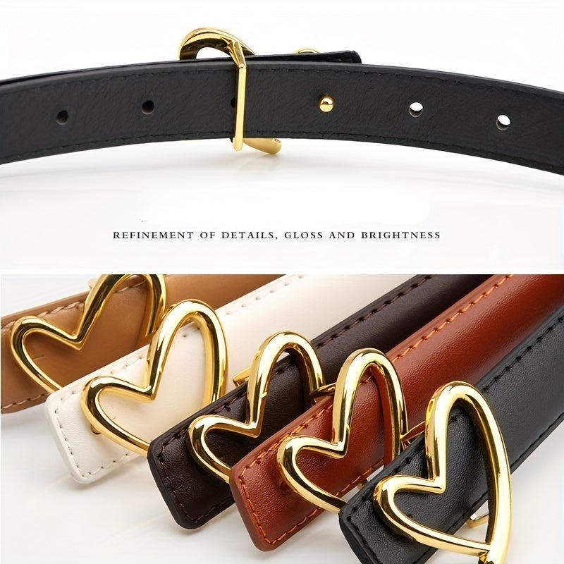Solid Matte PU Belt Casual Heart Hollow Snap Buckle Waistband Jeans Pants