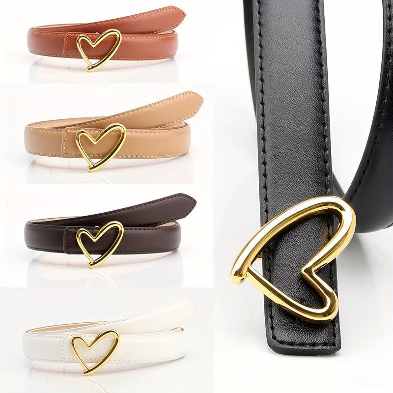 Solid Matte PU Belt Casual Heart Hollow Snap Buckle Waistband Jeans Pants