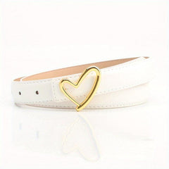 Solid Matte PU Belt Casual Heart Hollow Snap Buckle Waistband Jeans Pants