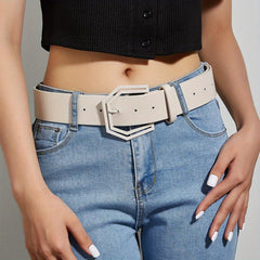 Solid Hexagonal Buckle Belt Wide Girdle For Women