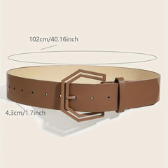 Solid Hexagonal Buckle Belt Wide Girdle For Women
