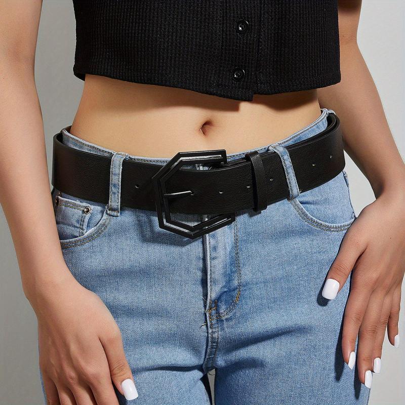 Solid Hexagonal Buckle Belt Wide Girdle For Women