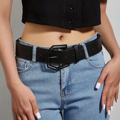 Solid Hexagonal Buckle Belt Wide Girdle For Women