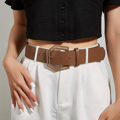 Solid Hexagonal Buckle Belt Wide Girdle For Women