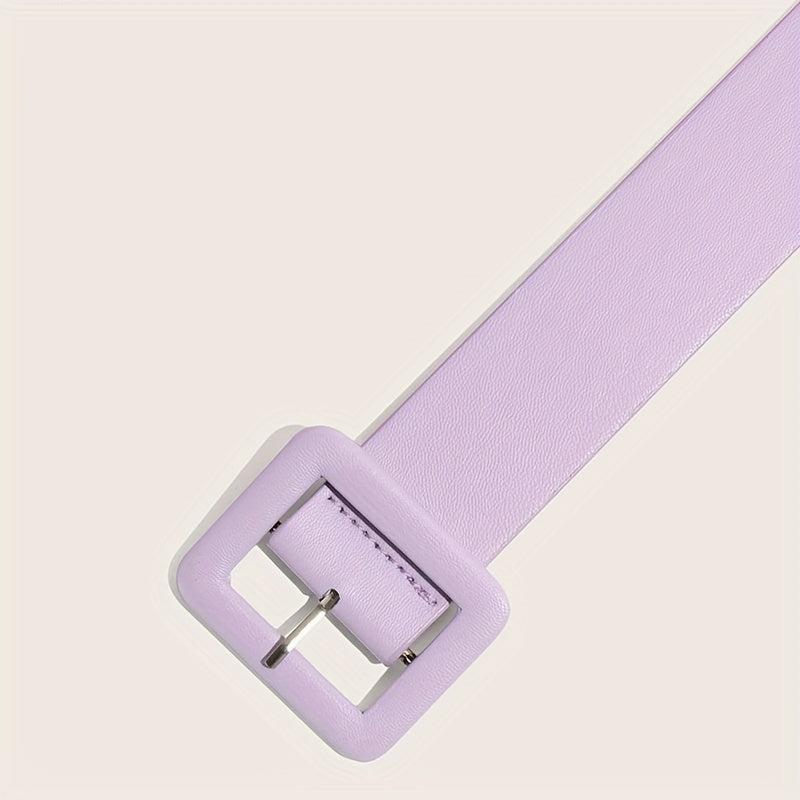 Candy PU Belt Square Pin Buckle Pink & Purple Wide Belt For Women