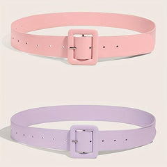 Candy PU Belt Square Pin Buckle Pink & Purple Wide Belt For Women