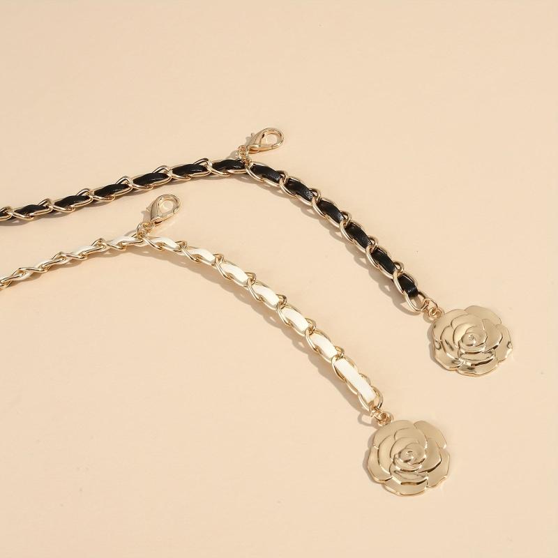 Camellia Flower Waist Chain Metal Waistband for Women