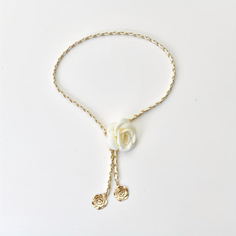 Camellia Flower Waist Chain Metal Waistband for Women