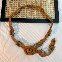 Boho Braided Belt with Vintage Wood Beads