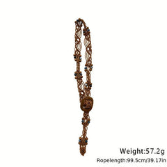 Boho Braided Belt with Vintage Wood Beads