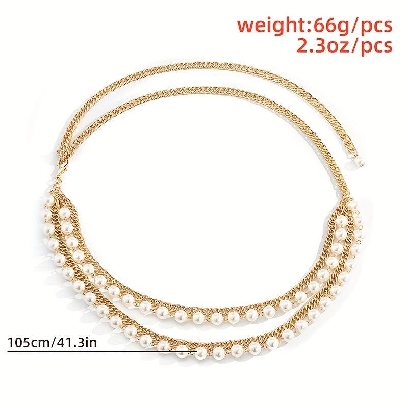 Faux Pearl Waistband Four Layer Chain - Women's Belly Chain