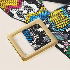 Y2K Snake Pattern Wide Waistband Elastic Square Buckle Belt