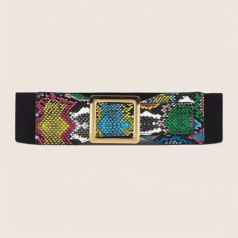 Y2K Snake Pattern Wide Waistband Elastic Square Buckle Belt