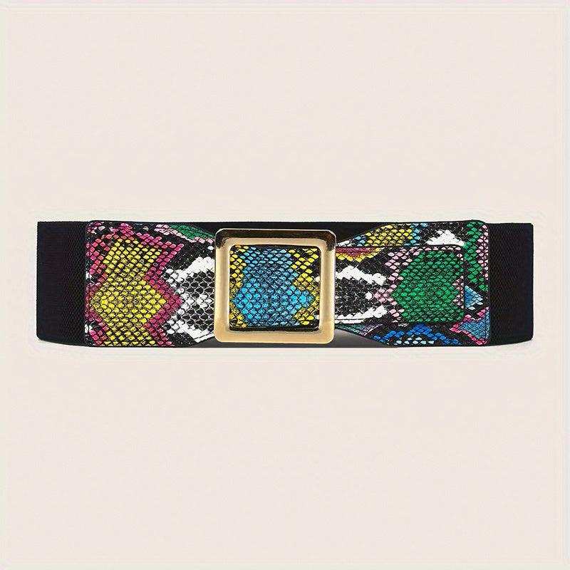 Y2K Snake Pattern Wide Waistband Elastic Square Buckle Belt