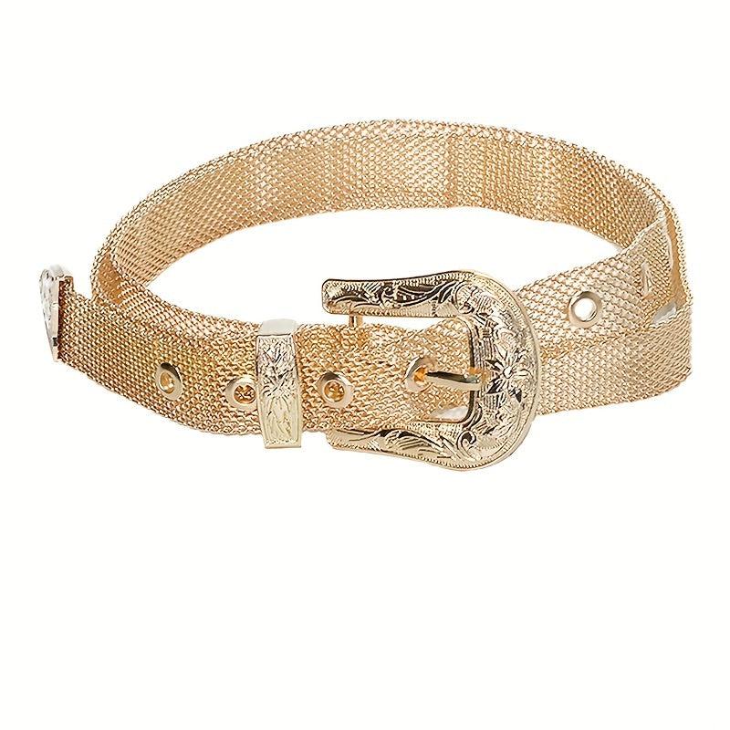 Y2K Silvery Golden Belt Hip Hop Eyelet Cowboy Cowgirl Belt