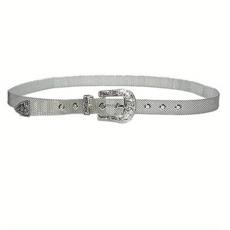 Y2K Silvery Golden Belt Hip Hop Eyelet Cowboy Cowgirl Belt