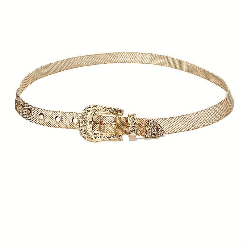Y2K Silvery Golden Belt Hip Hop Eyelet Cowboy Cowgirl Belt