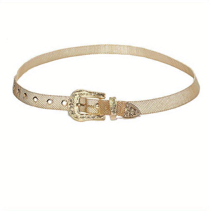 Y2K Silvery Golden Belt Hip Hop Eyelet Cowboy Cowgirl Belt