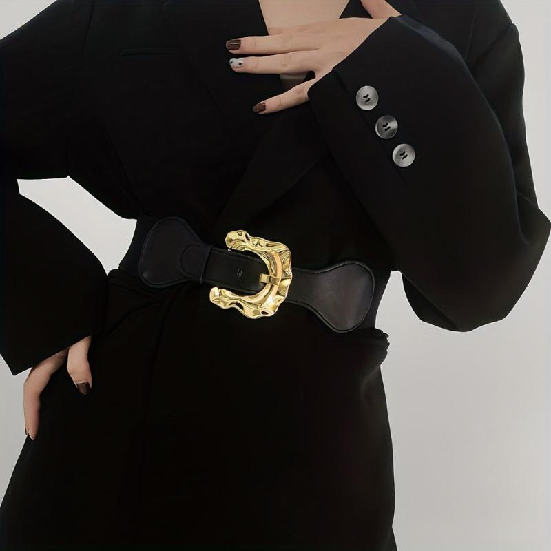 Geometric Wide Belt Elastic Vintage Waistband For Women