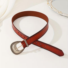 Brown Leaf Embossed Belt Oversized Buckle Adjustable