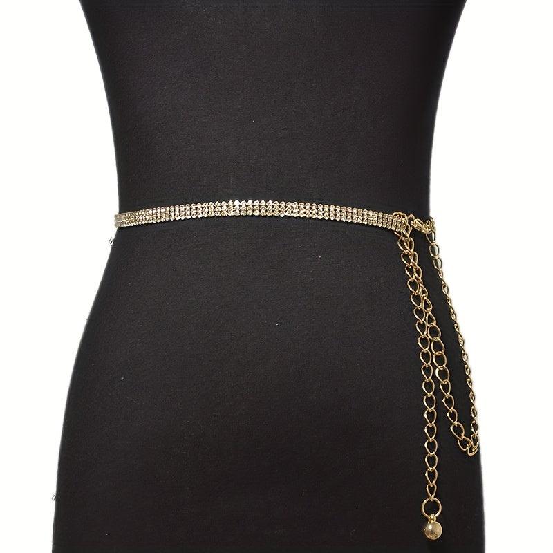 Rhinestone Decor Waist Chain Belly Chain Belt Sparkling Tassel Girdle
