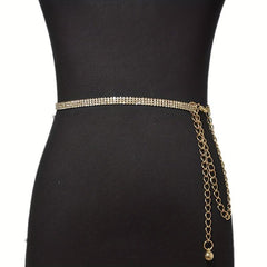 Rhinestone Decor Waist Chain Belly Chain Belt Sparkling Tassel Girdle