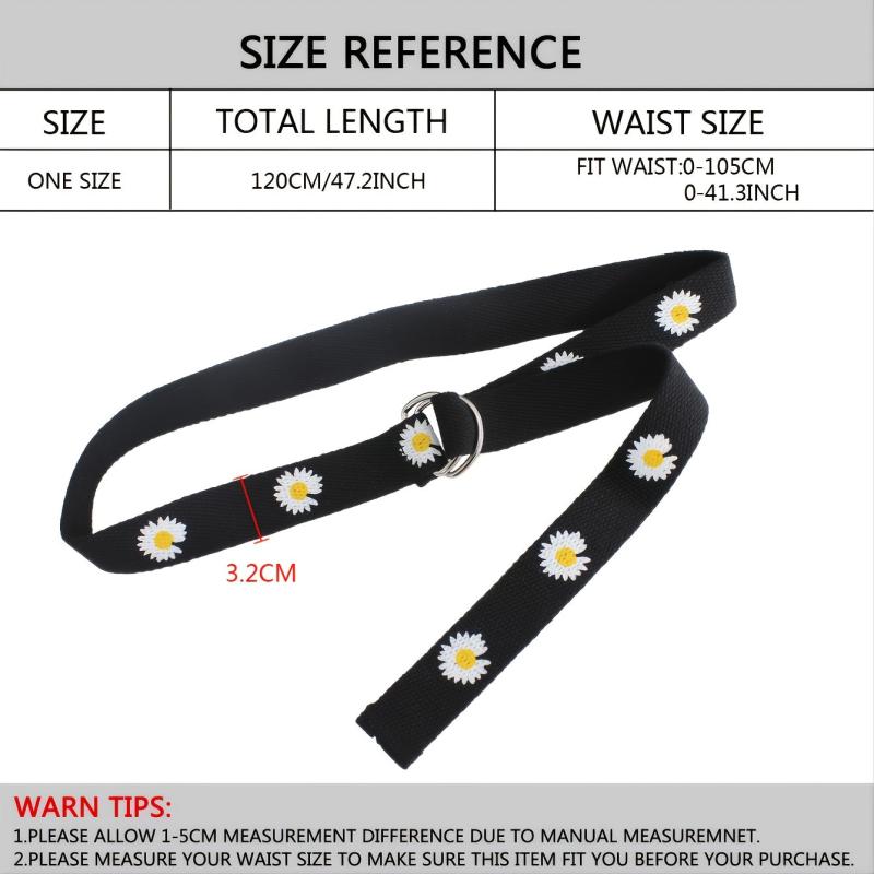 Orange Floral Print Double Buckle Canvas Belt for Women