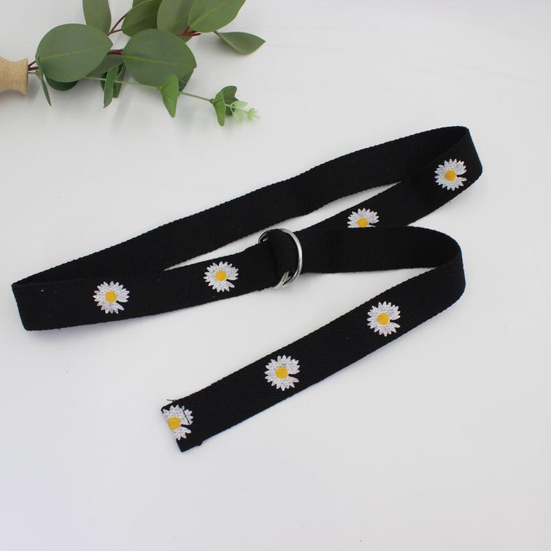 Orange Floral Print Double Buckle Canvas Belt for Women