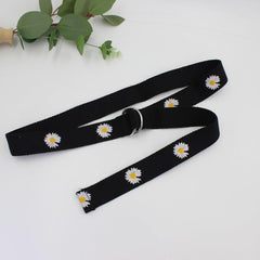 Orange Floral Print Double Buckle Canvas Belt for Women