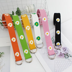 Orange Floral Print Double Buckle Canvas Belt for Women