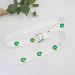 Orange Floral Print Double Buckle Canvas Belt for Women