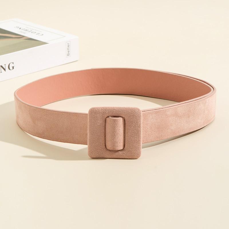 Women Velvet Girdle Woollen Square Buckle Suede PU Belt