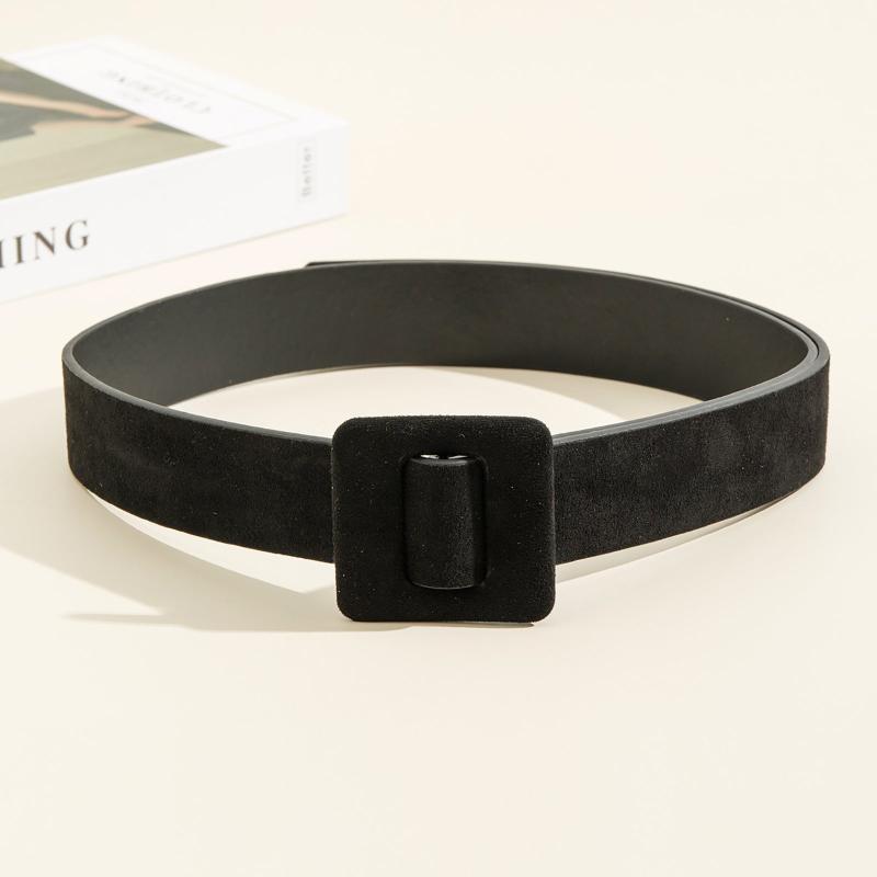 Women Velvet Girdle Woollen Square Buckle Suede PU Belt