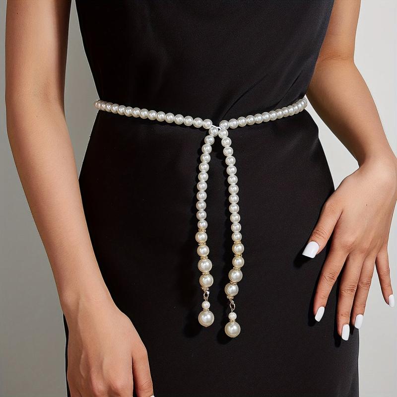 Faux Pearl Tassel Waist Chain Adjustable Pendant Chain Belt