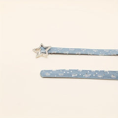 Rhinestone Pentagram Buckle Belt Denim Washed Distressed PU Leather Hip Hop