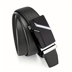 Men's Faux Leather Automatic Buckle Business Belt - 47inch