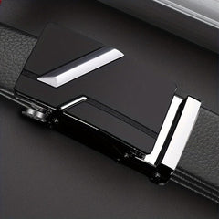 Men's Faux Leather Automatic Buckle Business Belt - 47inch